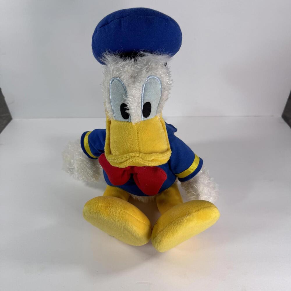 Vintage Disney Store Donald Duck Plush 16" Stuffed Animal Toy Blue Sailor Bow